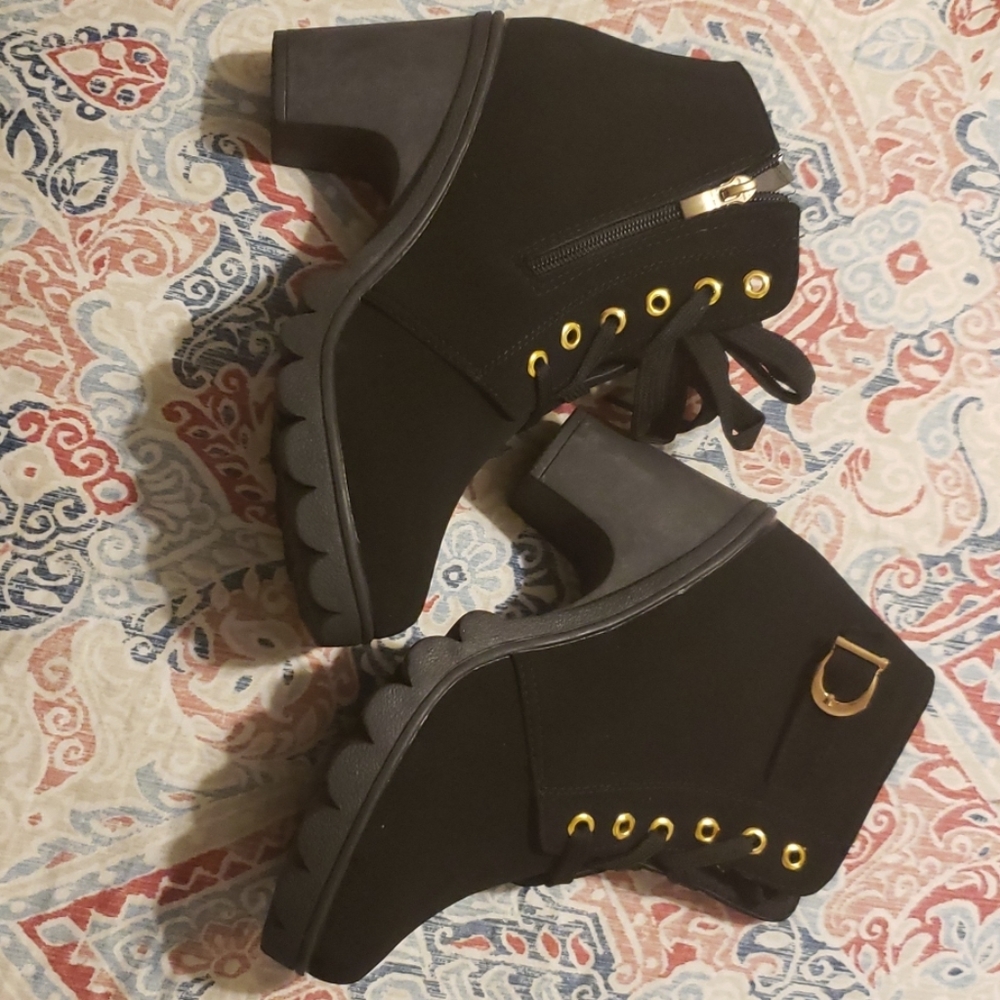Womens black satin finish boots